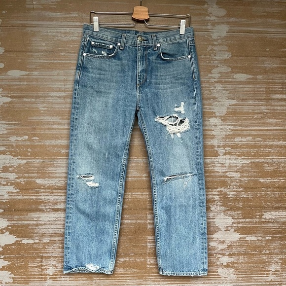 Rag & Bone Boy Jeans Hel Wholes Wash Boyfriend Street Edgy Light Wash Womens 25 - Picture 1 of 5